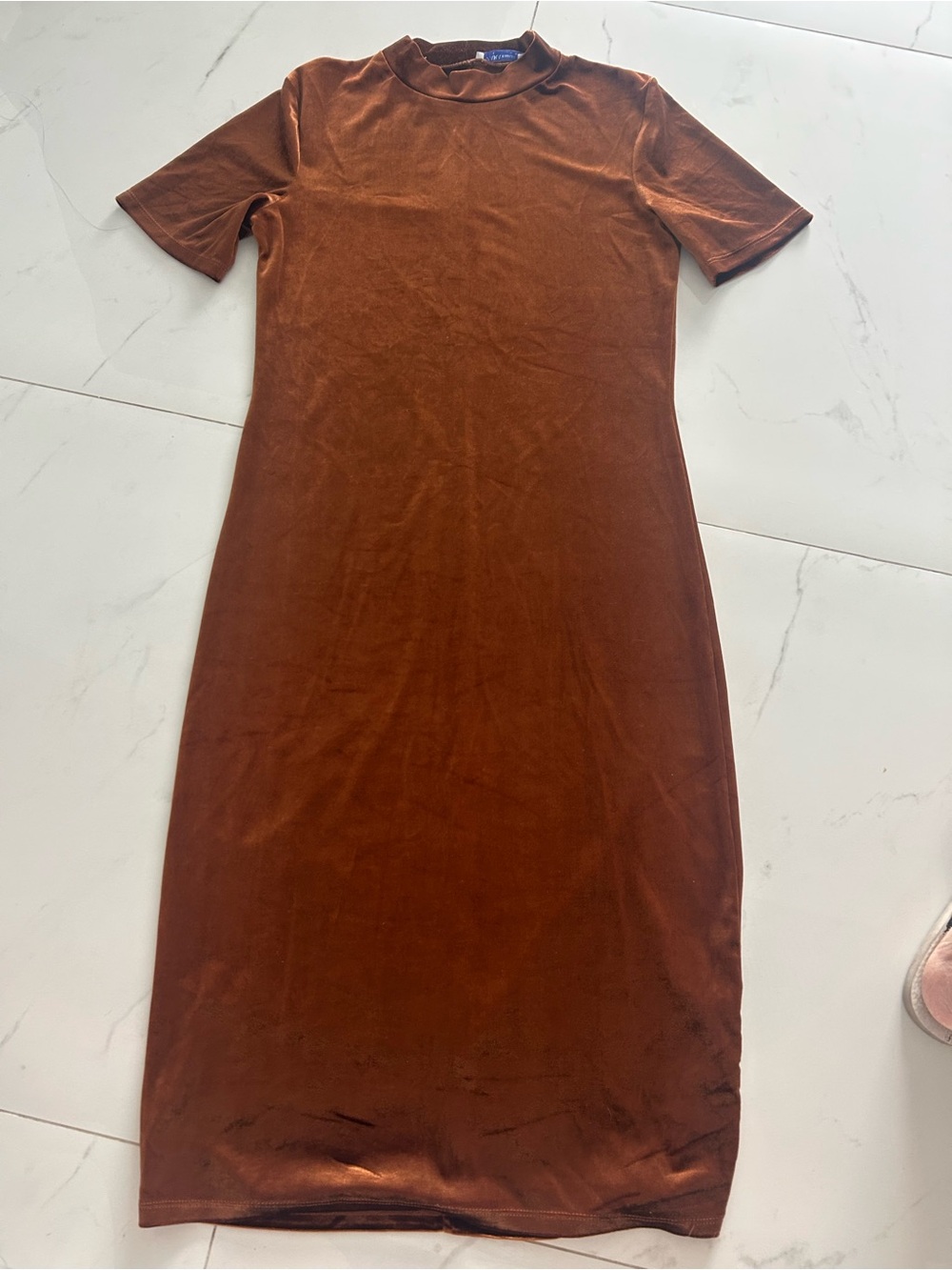 Zara Velvet Midi Dress in Rust Brown